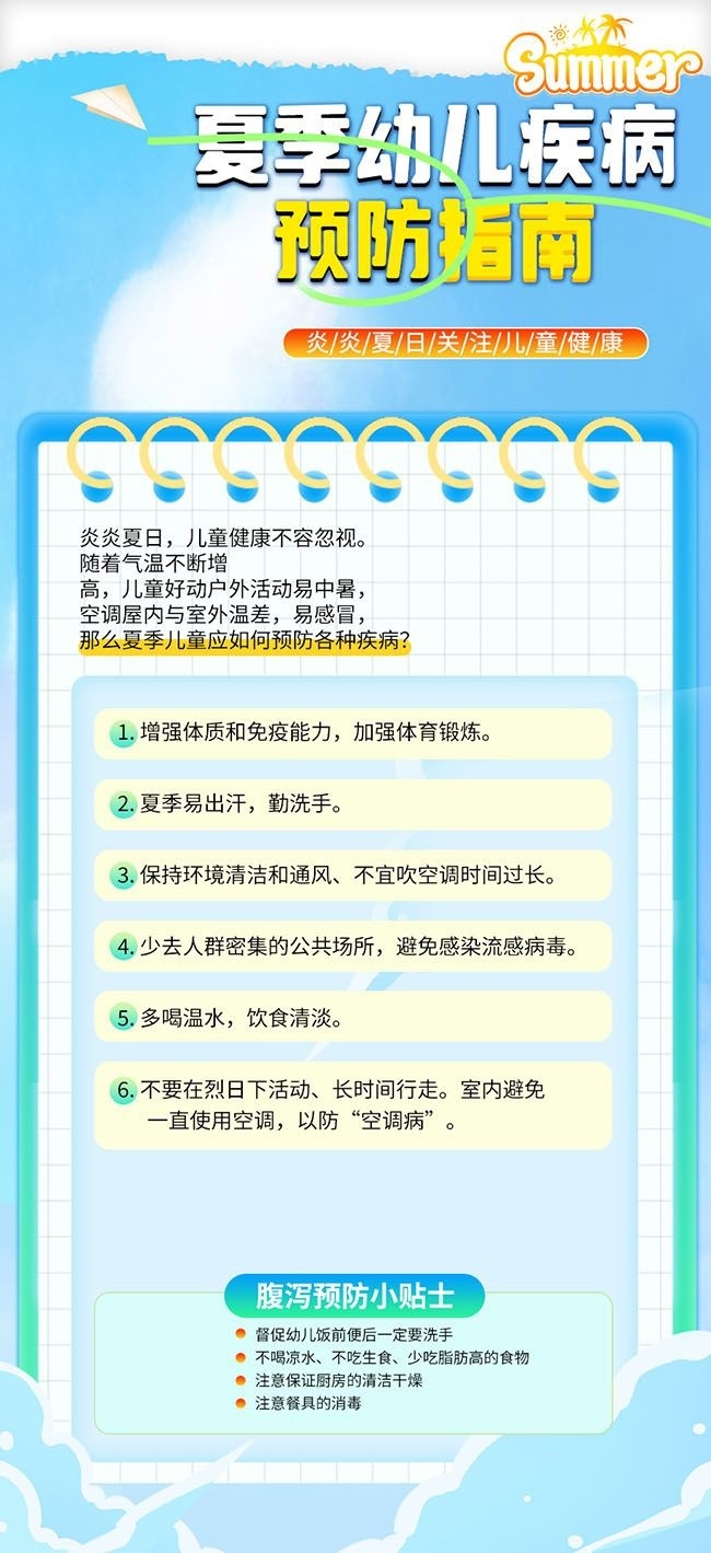 夏季幼儿疾病预防指南宣传图片素材