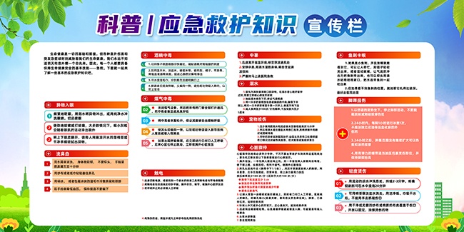 蓝色简约普及应急救护知识宣传栏