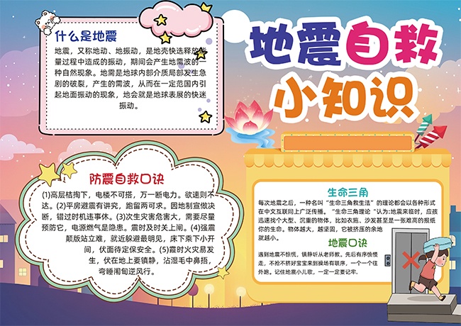 地震自救小知识手抄报