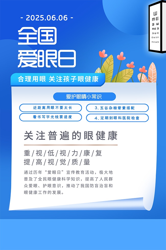 关注眼健康蓝色全国爱眼日海报