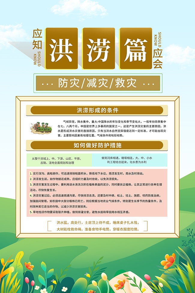 洪涝应急知识防灾减灾日海报