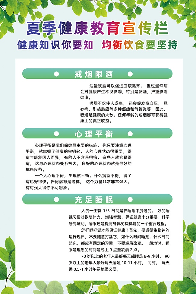 夏季绿叶健康知识均衡饮食海报