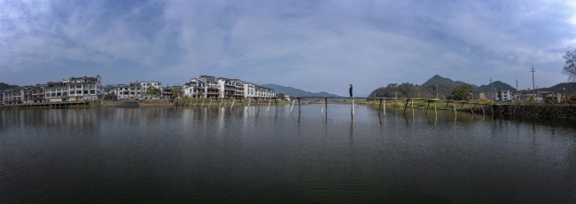 宽幅人字桥水乡古镇风光风景图片素材