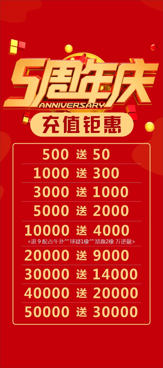 5周年庆促销充值钜惠红色展架