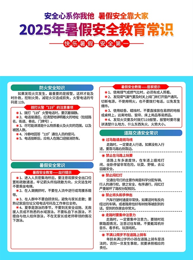 暑假安全教育知识宣传挂图图片