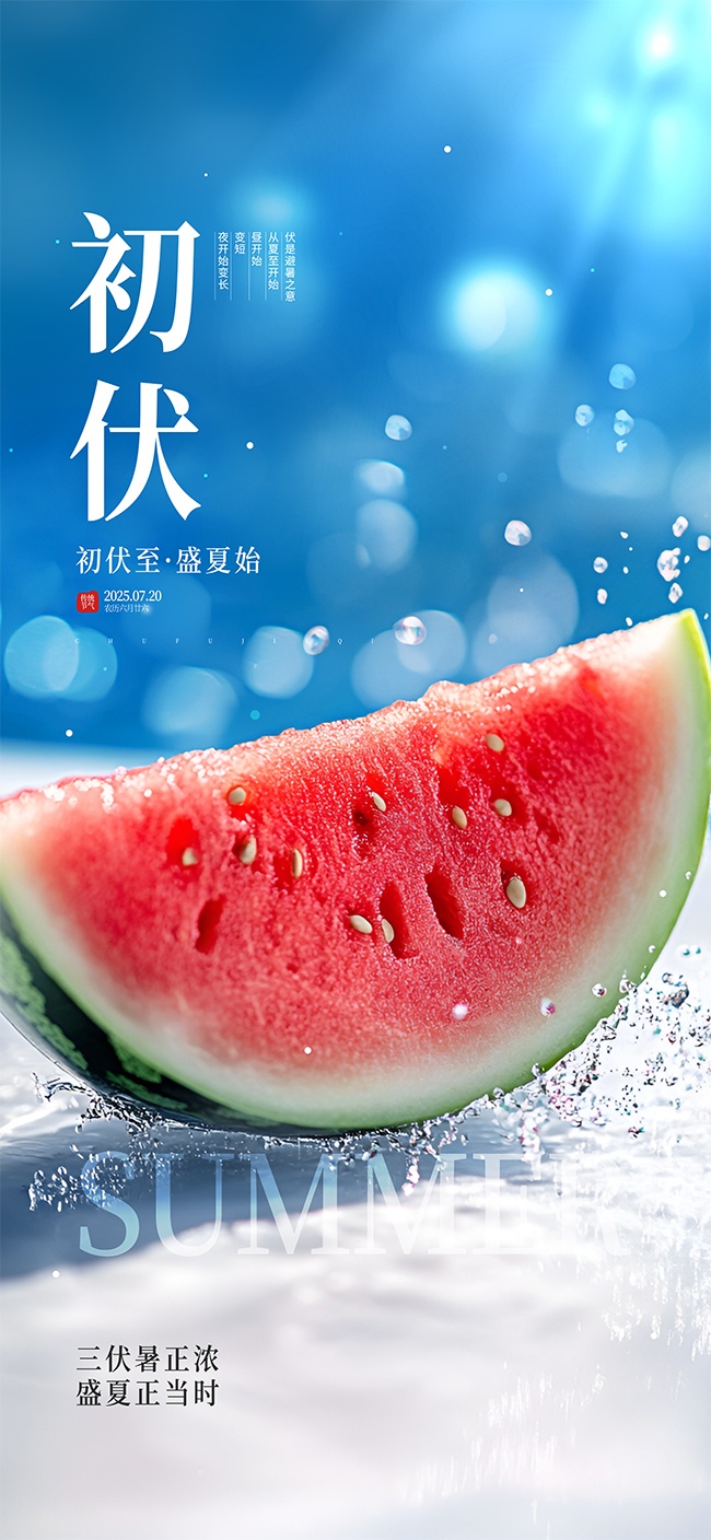 三伏天初伏节气西瓜摄影图宣传海报