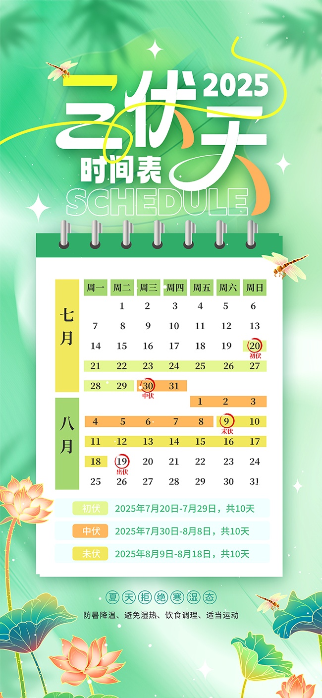 三伏天时间表海报设计