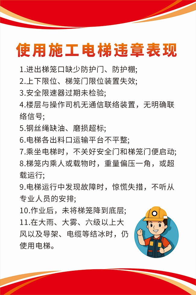 文明施工使用施工电梯违章表现知识挂图