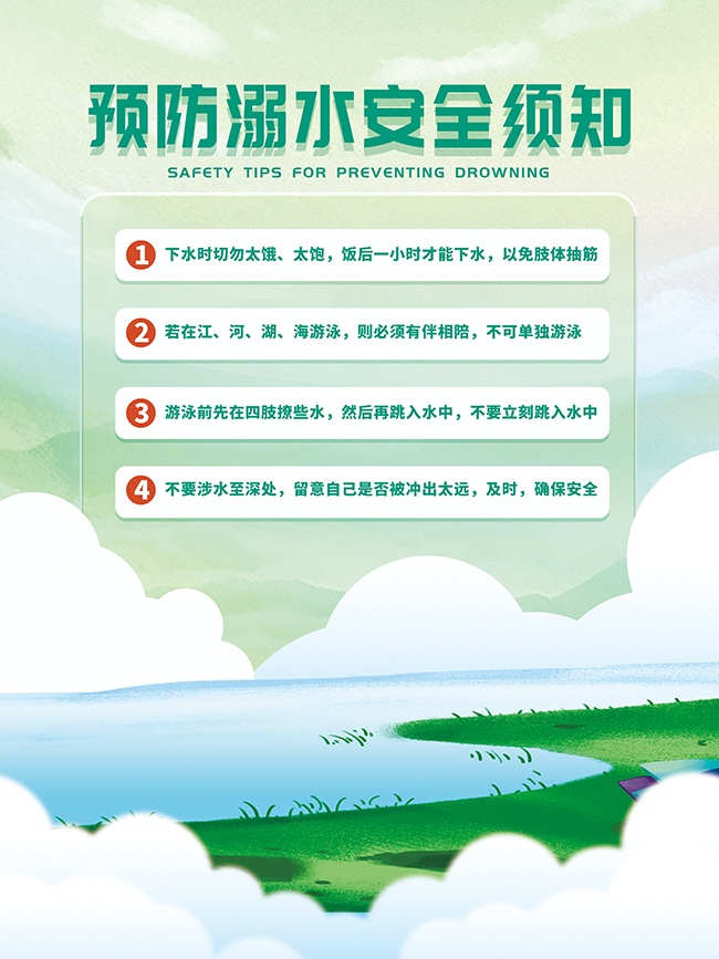 绿色清新预防溺水安全须知宣传海报