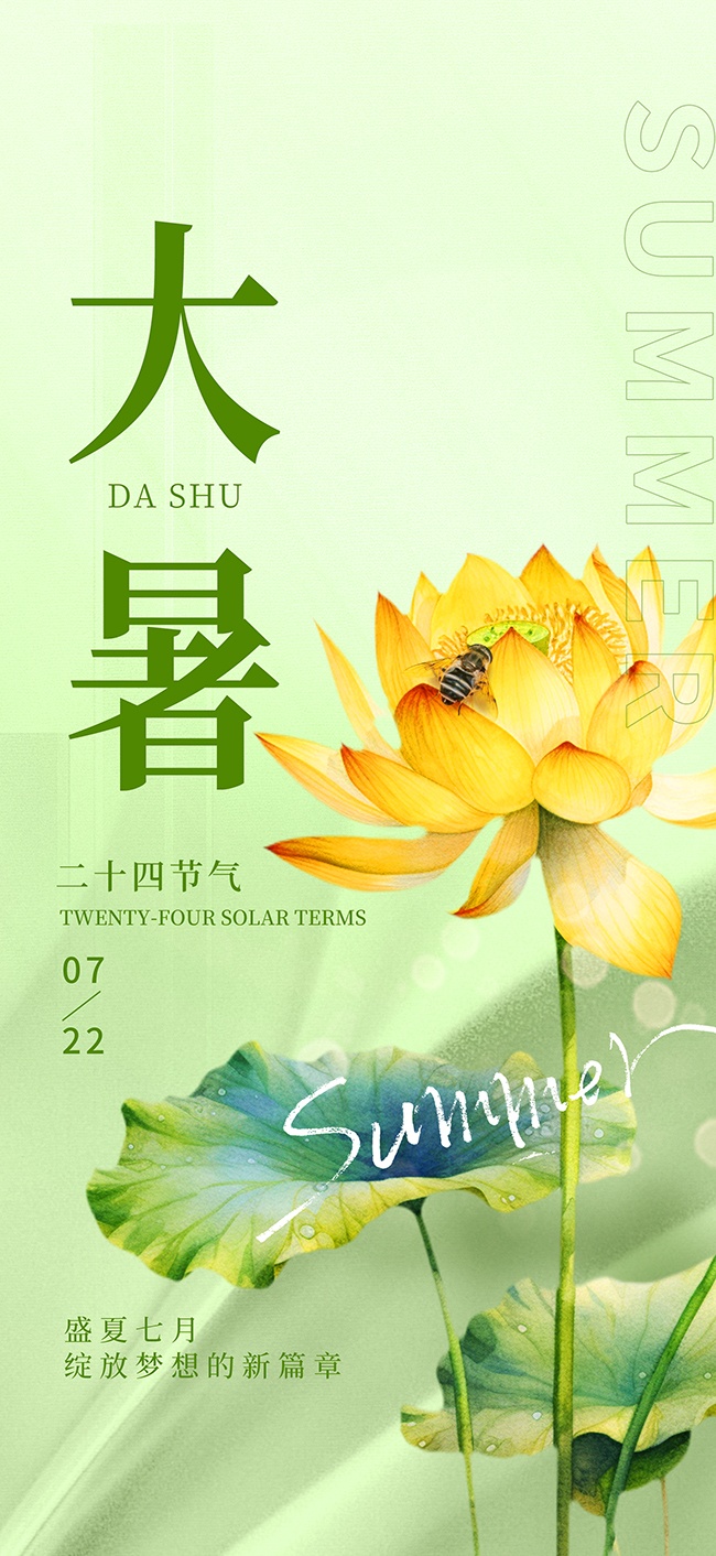 小清新大暑夏季二十四节气海报
