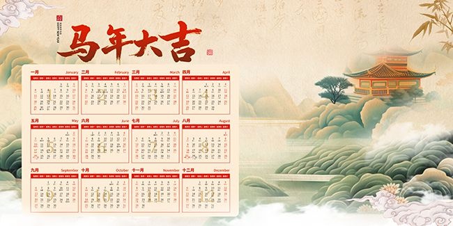 国潮中国风2026马年日历台历展板