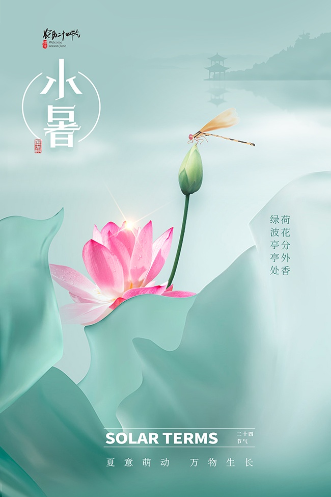 简单大气传统二十四节气小暑海报