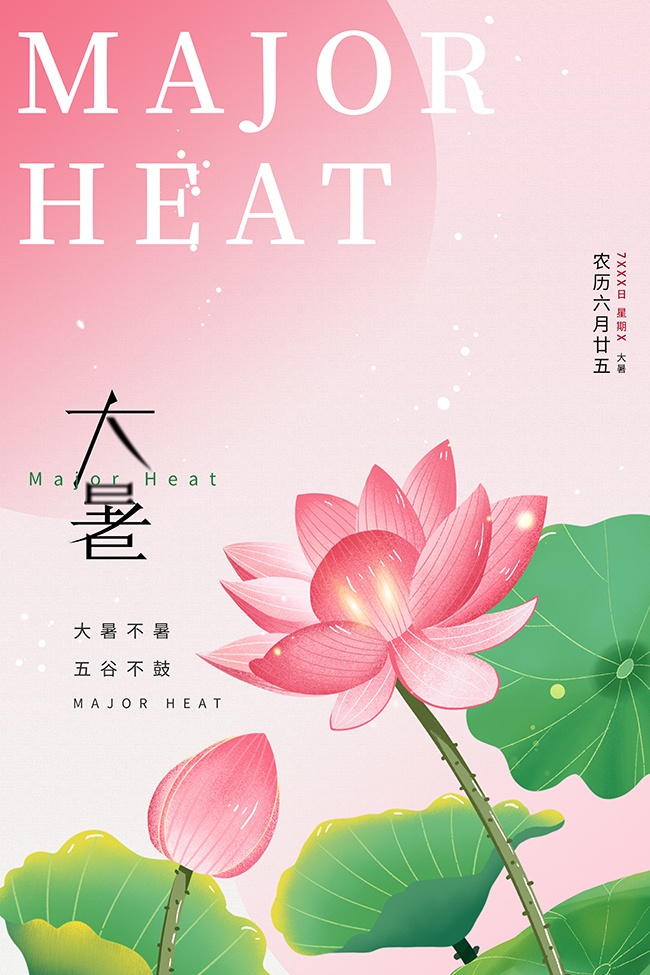 粉色清新中国传统大暑节气宣传海报