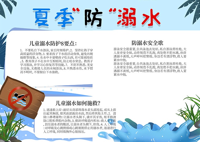 夏季防溺水科普手抄报图片素材