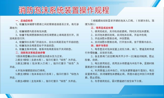消防泡沫系统装置操作规程展板设计