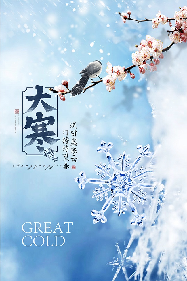 手绘清新大寒节气海报设计