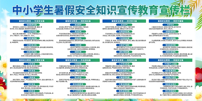 中小学生暑假安全知识宣传栏图片下载