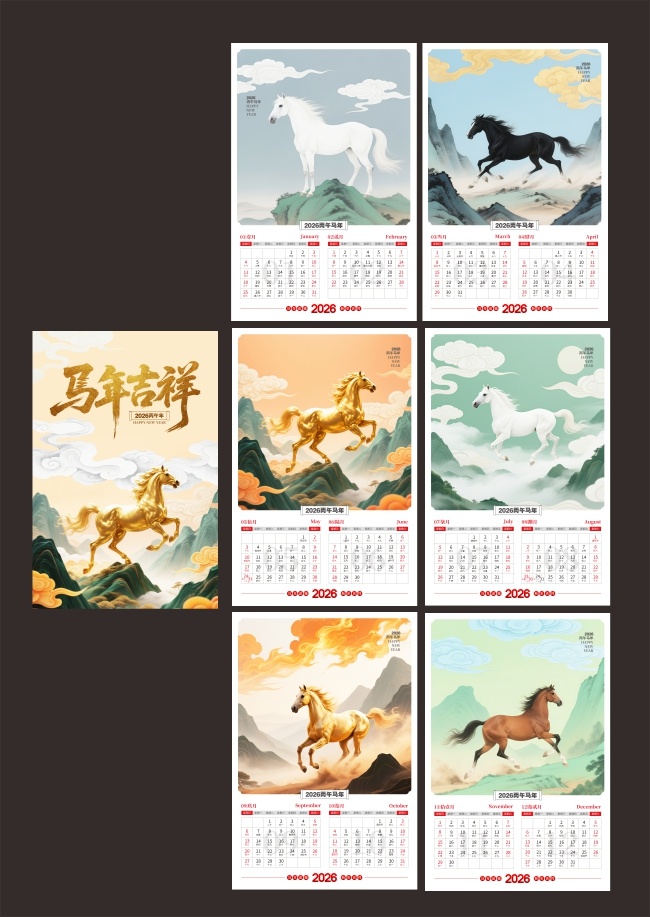 古风简约2026马年日历台历挂历