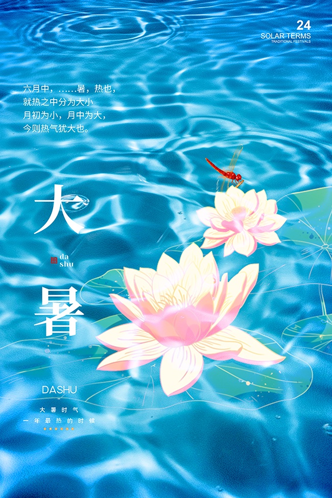 波光粼粼清新中国传统大暑节气海报
