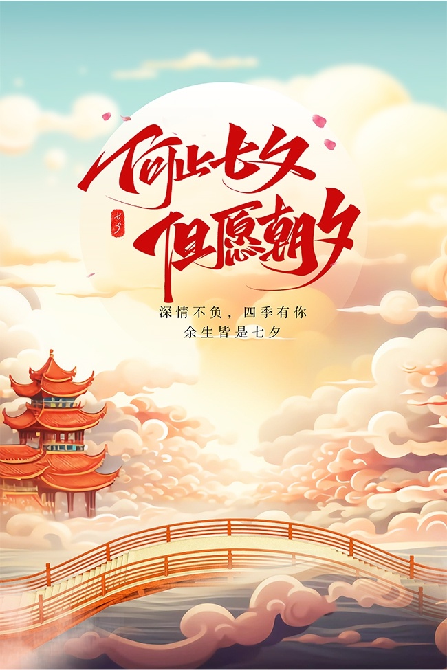 手绘七夕情人节海报