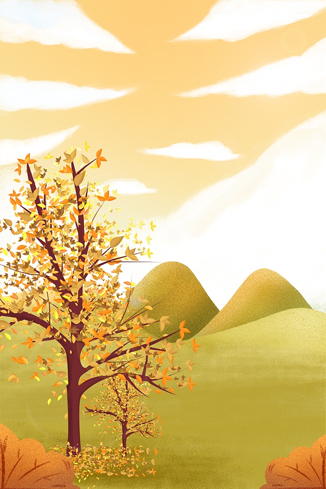 唯美小清新秋季户外山间风景插画背景