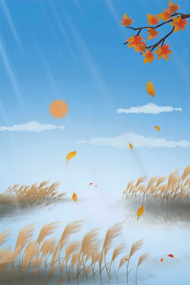 秋天卡通风景插画背景图片