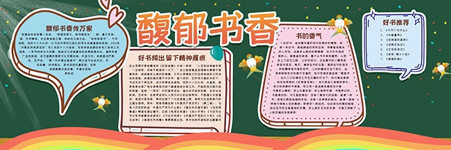 卡通风班级馥郁书香黑板报设计