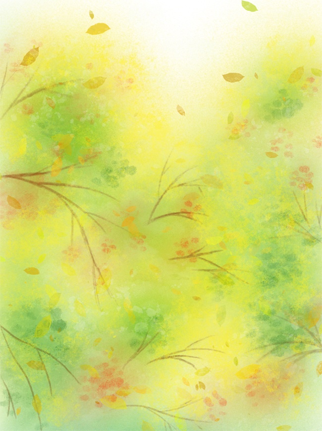 绿色晕染小清新草地落叶风景插画背景