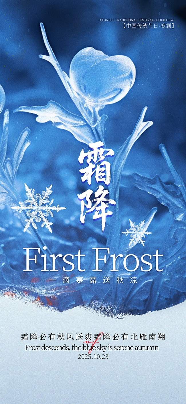 蓝色霜降节气海报