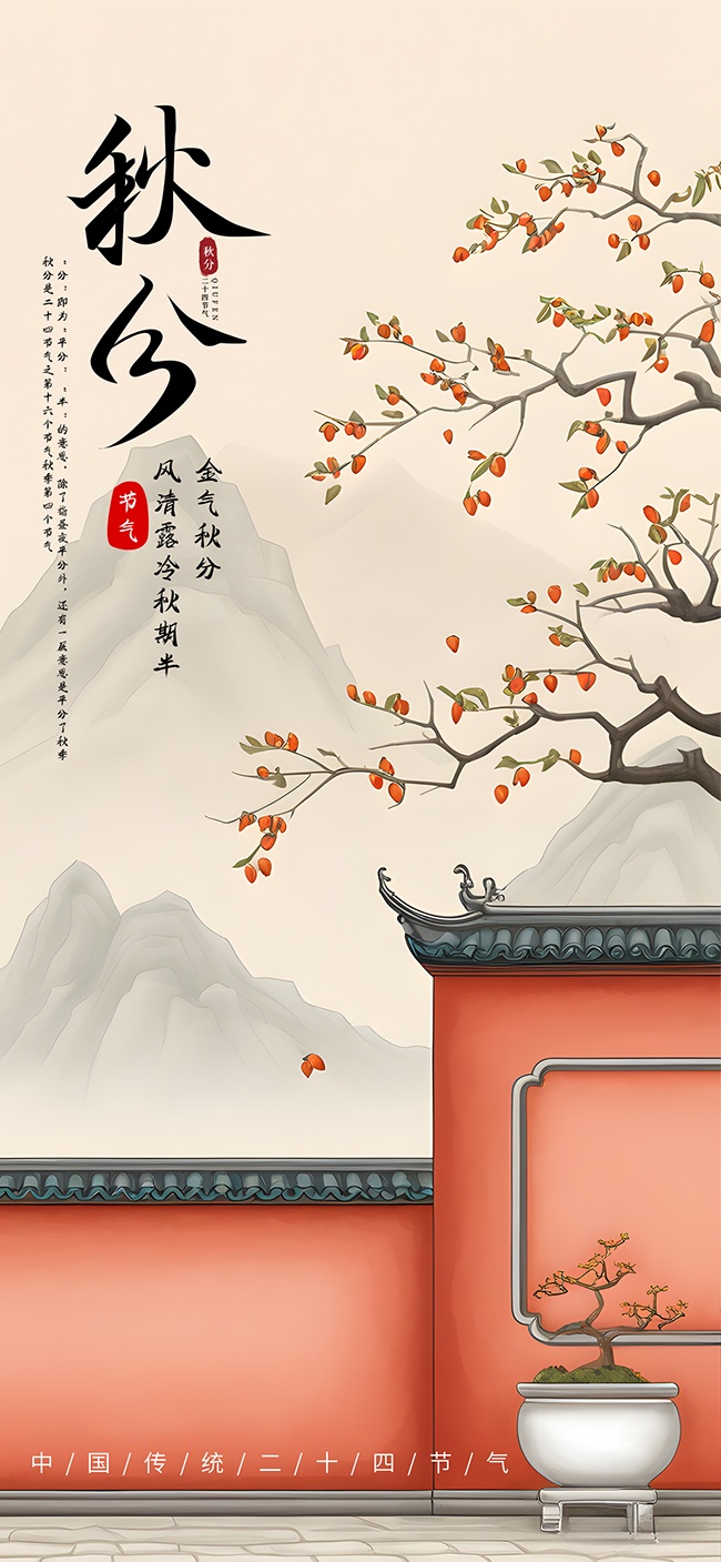 简约二十四节气秋分广告