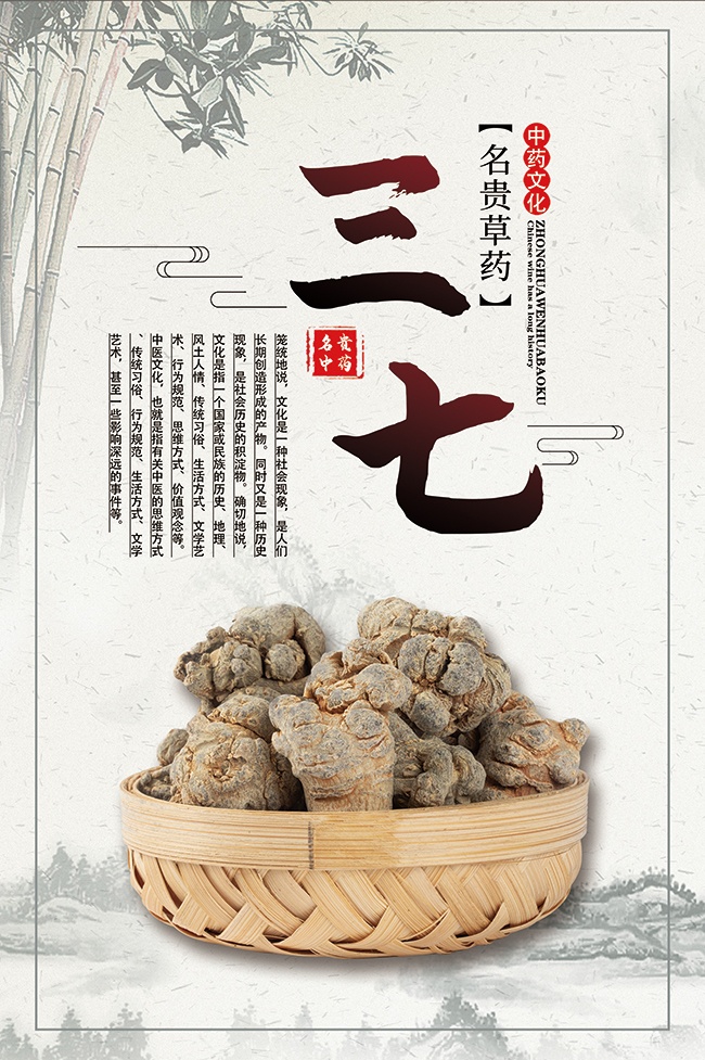 名贵草药三七药理知识海报