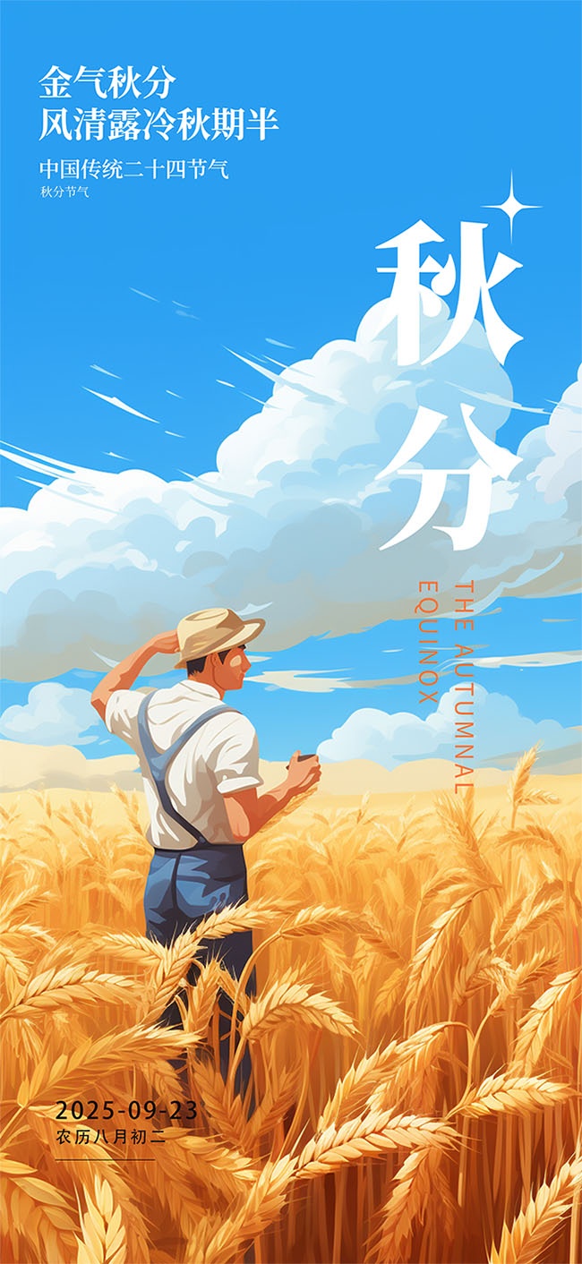 手绘传统二十四节气秋分海报