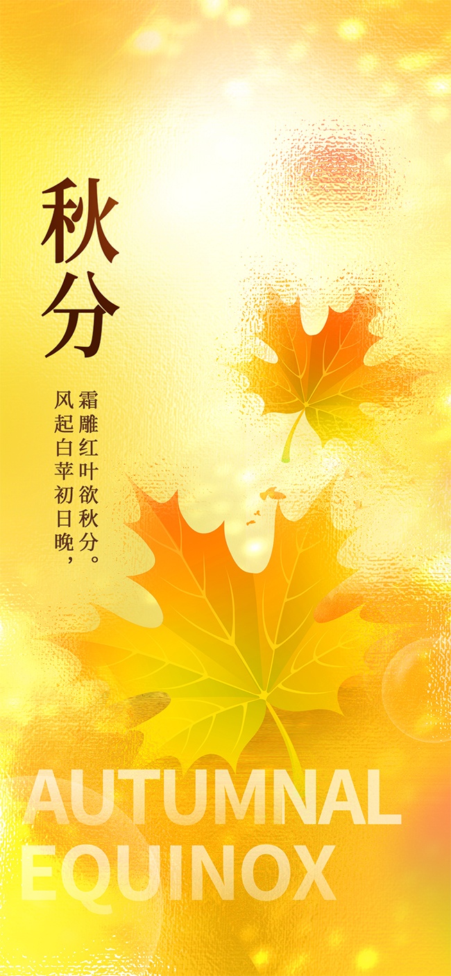 金色唯美简约秋分节气海报