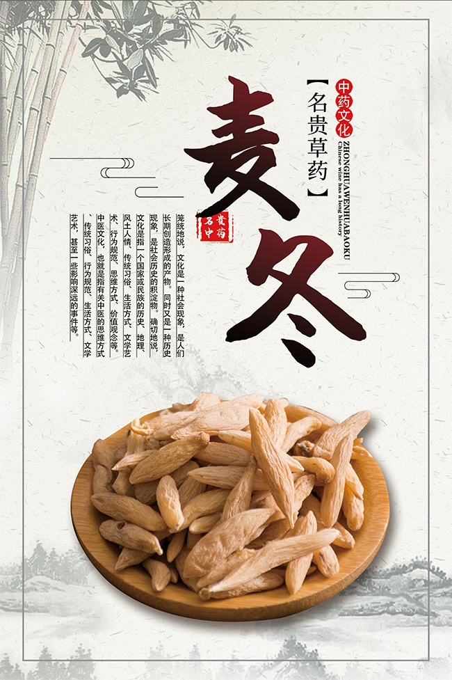 名贵草药麦冬药理知识海报