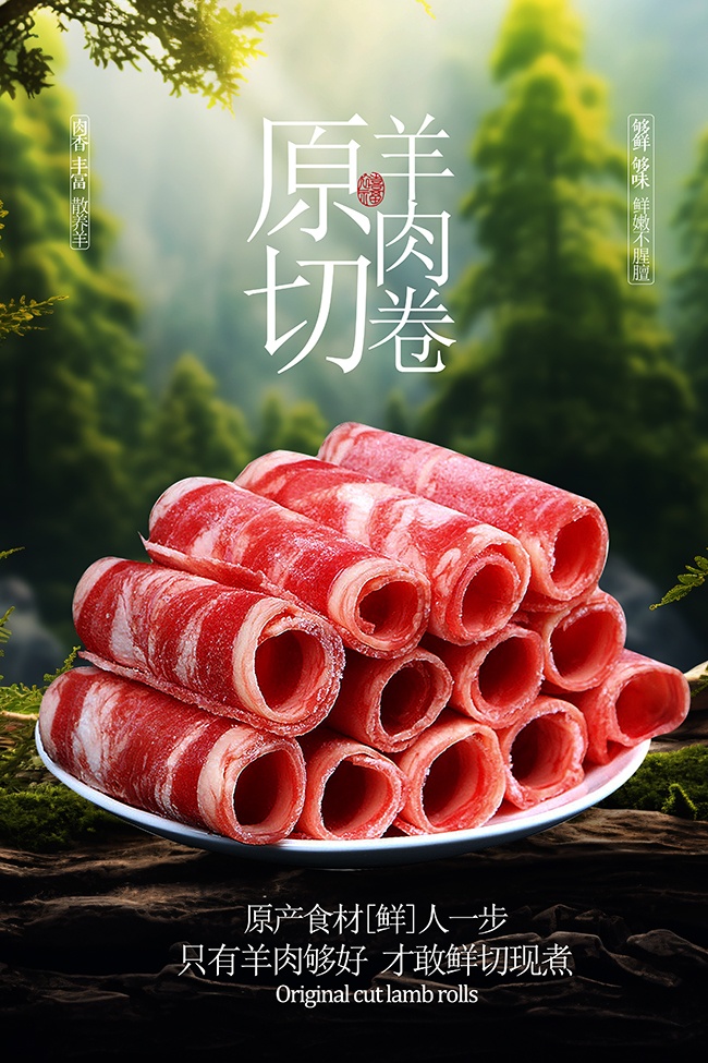 原切羊肉卷原产食材宣传海报