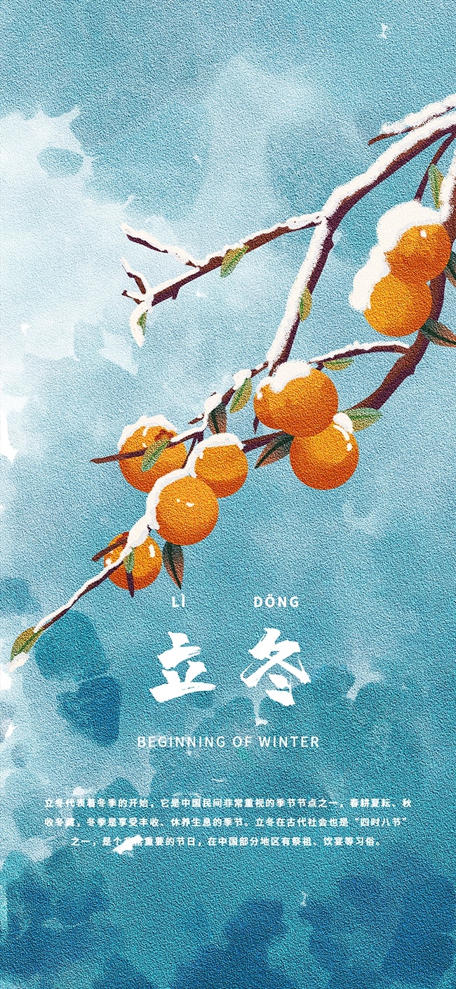 立冬节气手绘柿子海报图片素材
