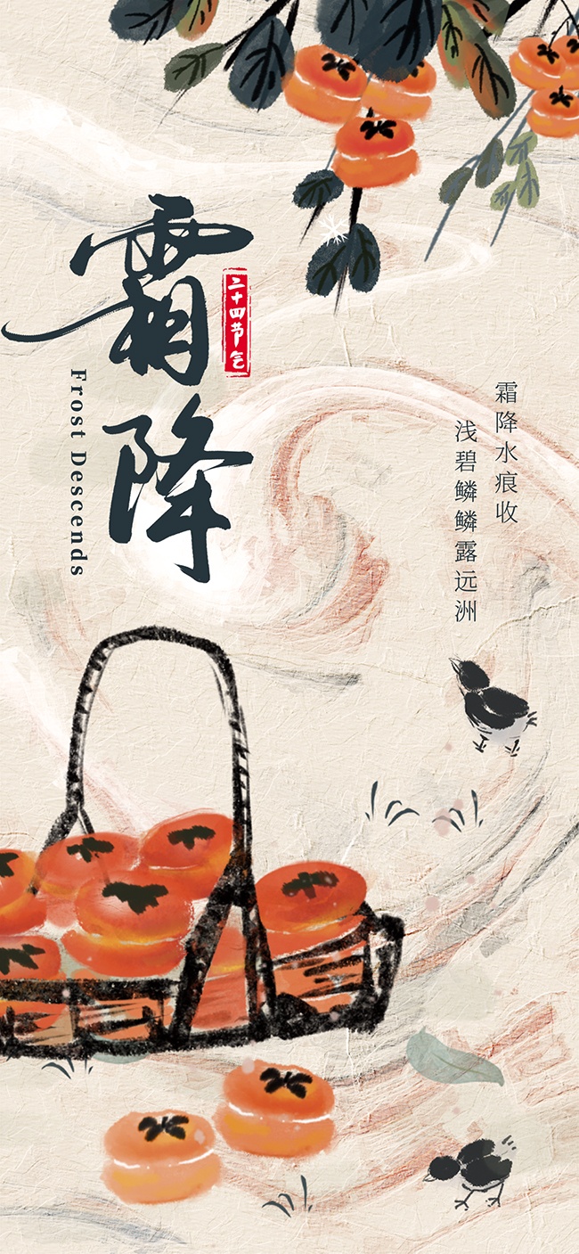 创意柿子主题霜降宣传海报