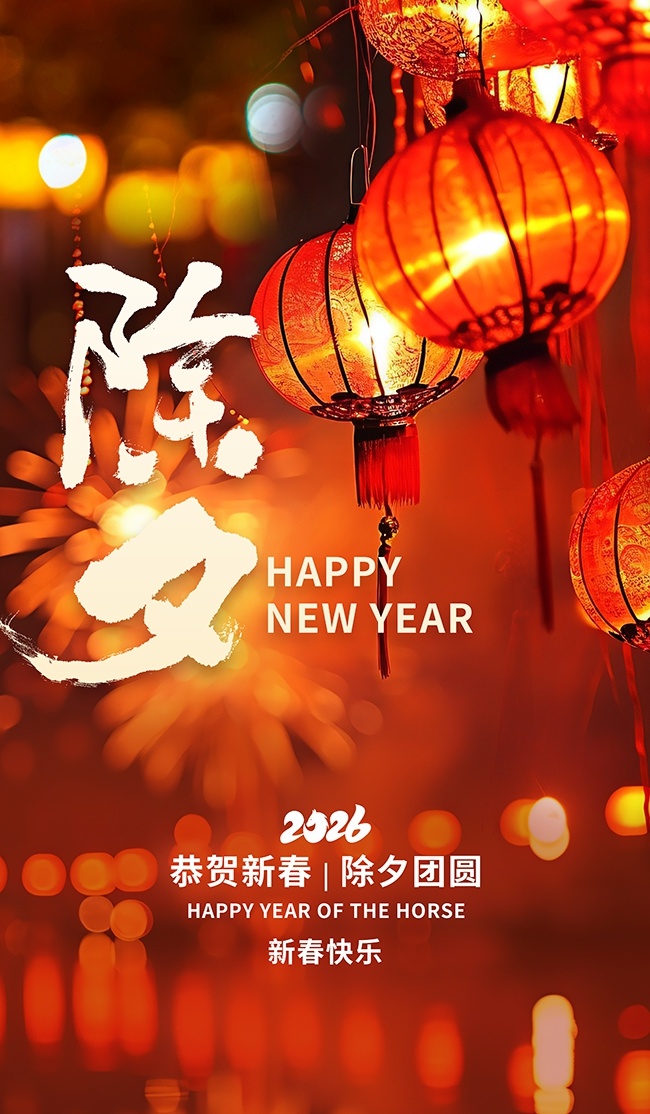 除夕夜景灯笼马年红色中国风海报