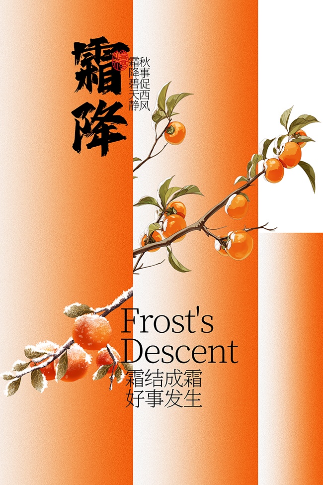 中国传统节气霜降宣传海报