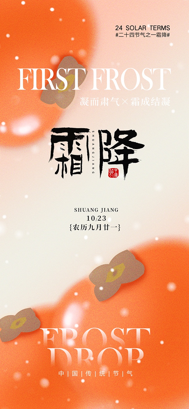 简约风霜降节气手机海报