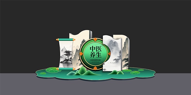 中医养生中国风美陈布置图片素材