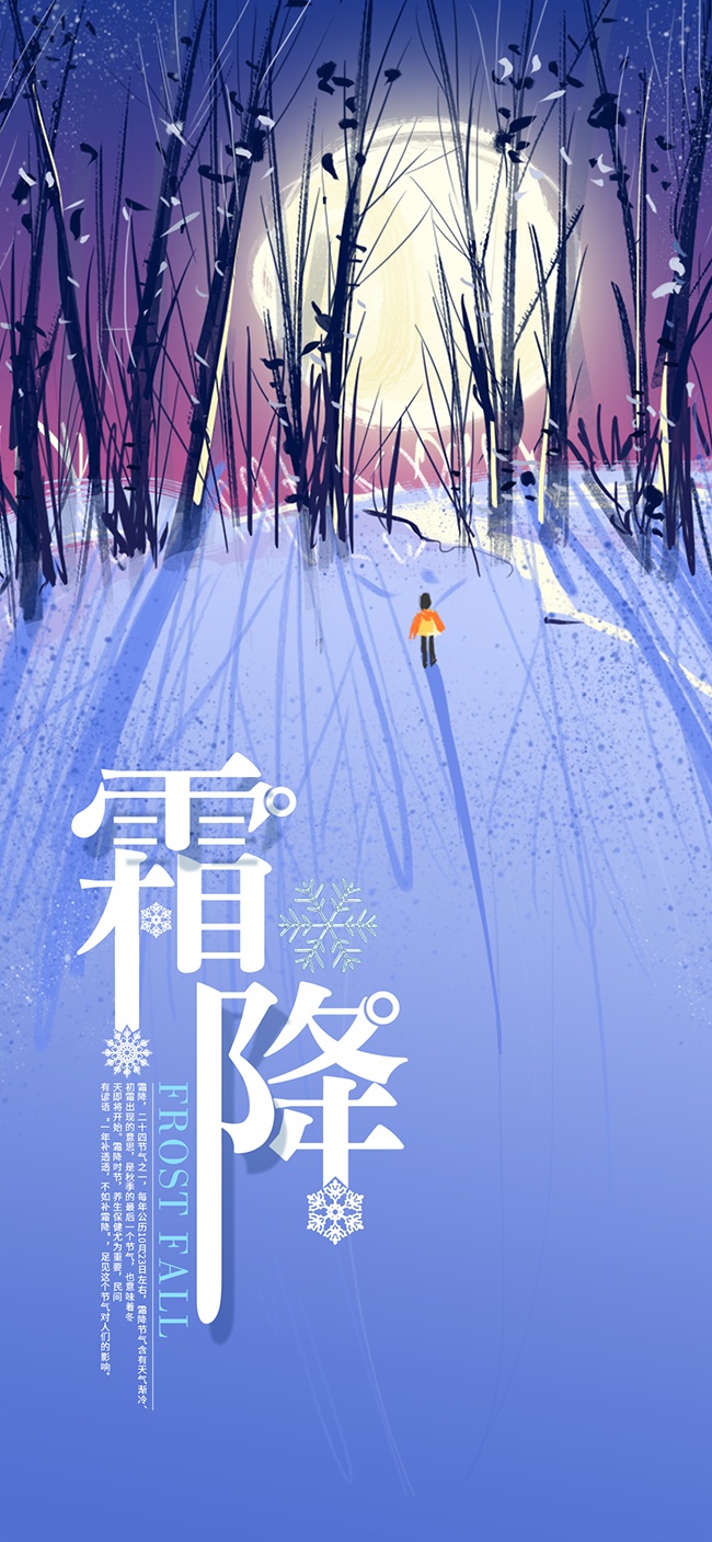 静谧月夜霜降节气海报