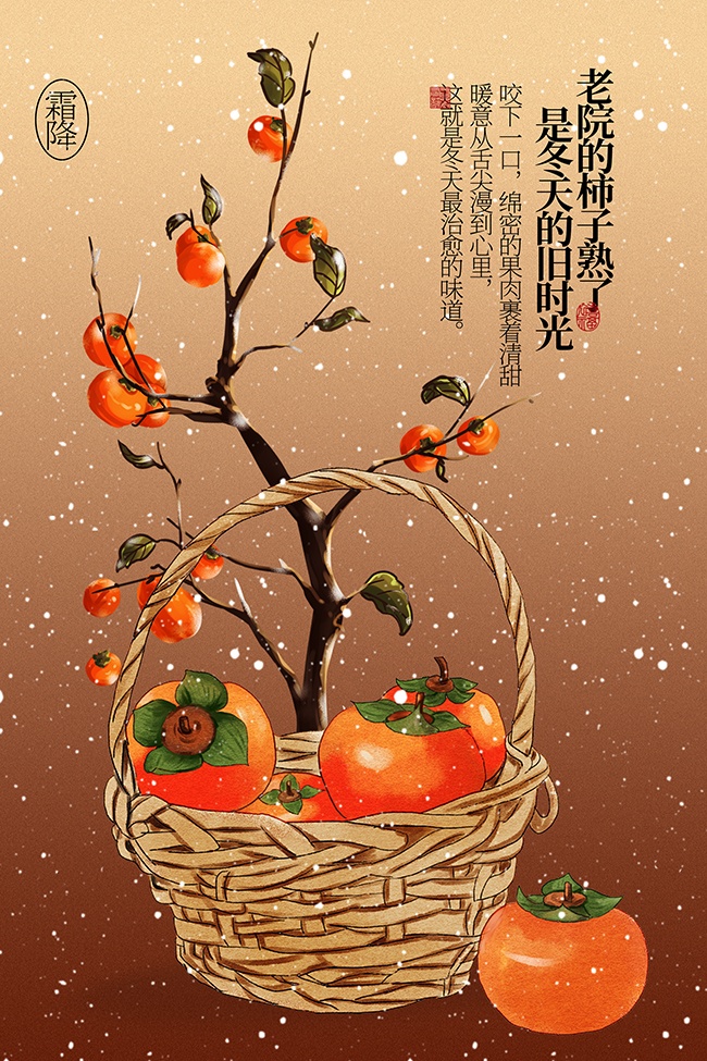 柿子熟了霜降节气广告