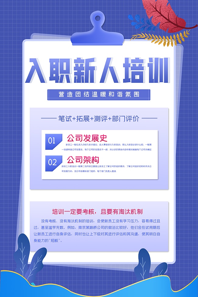 创意扁平格子风入职新人培训海报