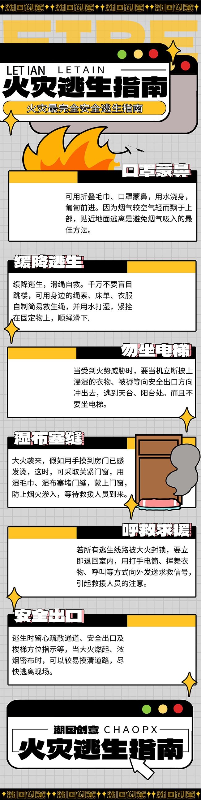 漫画风火灾逃生指南科普海报