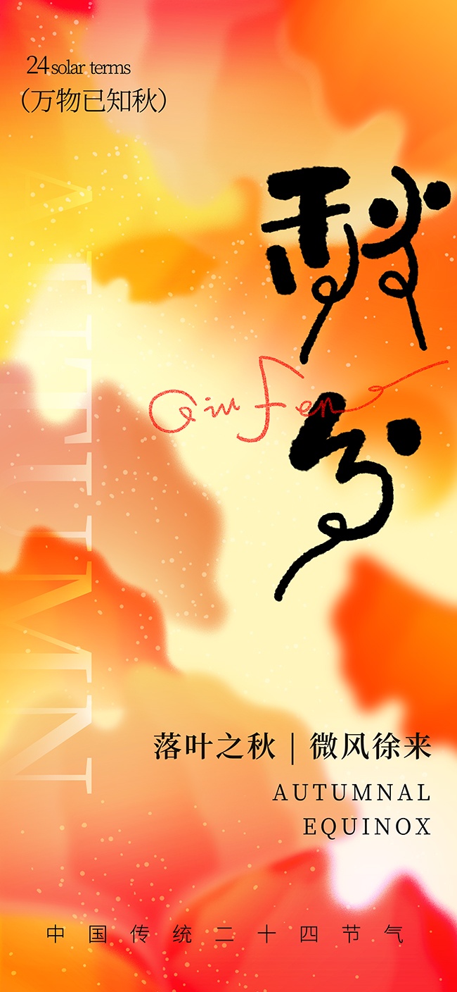 落叶知秋二十四节气秋分海报