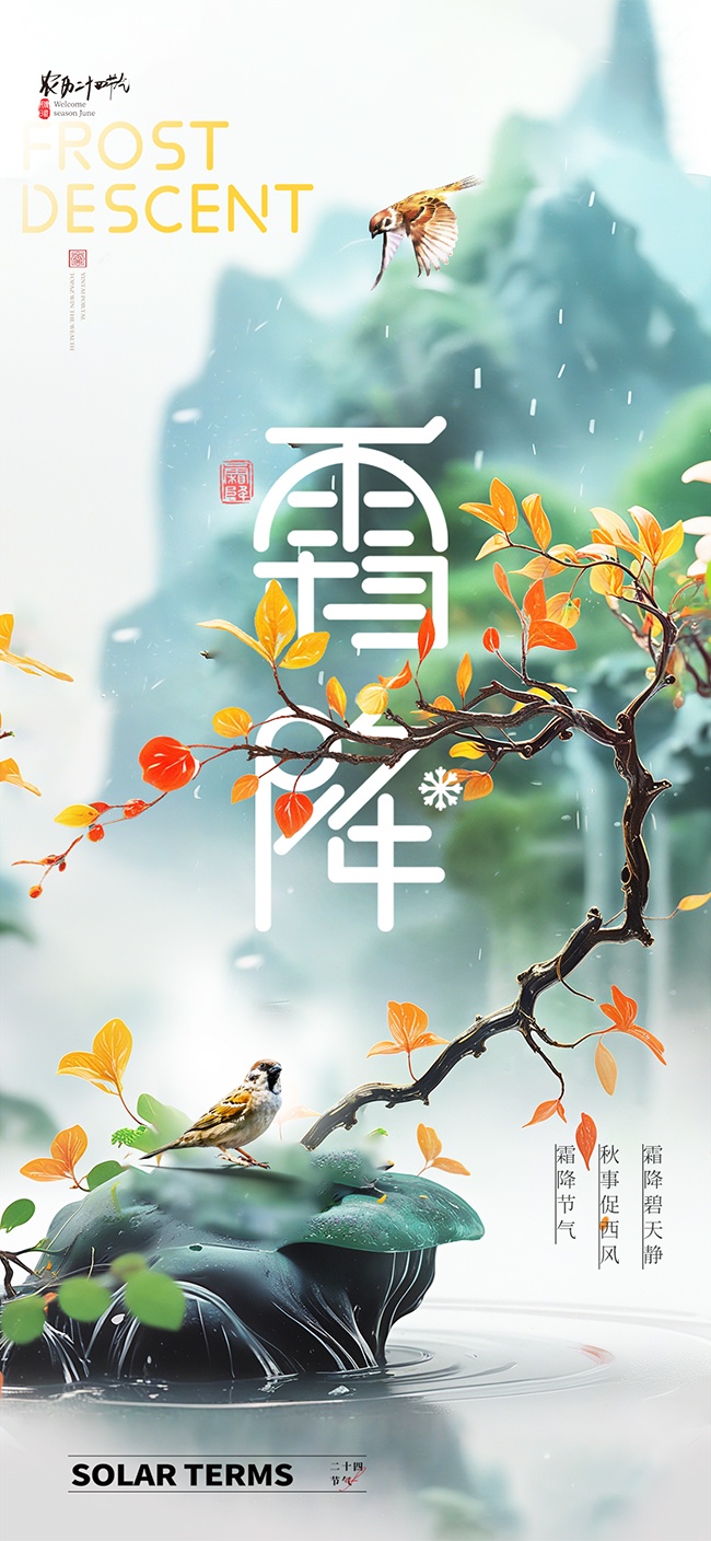 清新自然霜降节气海报