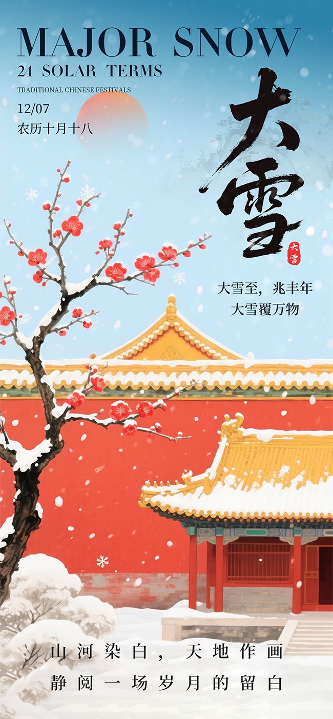 手绘大雪节气海报
