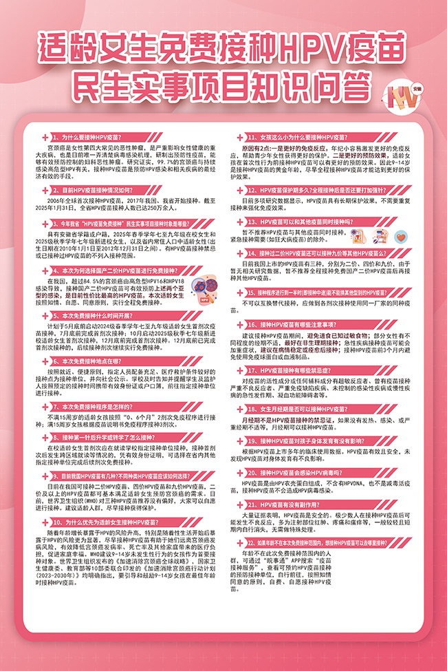 女生免费接种HPV疫苗海报