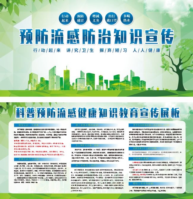 清新风预防流感防治知识展板